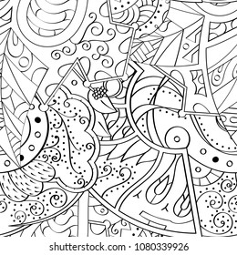 Tracery seamless pattern. Mehndi design. Ethnic monochrome binary doodle texture. Curved doodling black and white background. Vector