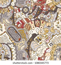 Tracery seamless pattern. Mehndi design. Ethnic colorful doodle texture. Curved doodling background. Vector