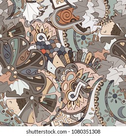 Tracery seamless pattern. Mehndi design. Ethnic colorful doodle texture. Curved doodling background. Vector