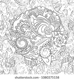 Tracery seamless pattern. Mehndi design. Ethnic monochrome binary doodle texture. Curved doodling black and white background. Vector