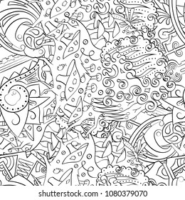Tracery seamless pattern. Mehndi design. Ethnic monochrome binary doodle texture. Curved doodling black and white background. Vector