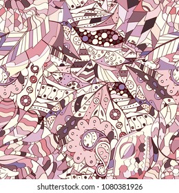Tracery seamless pattern. Mehndi design. Ethnic colorful doodle texture. Curved doodling background. Vector