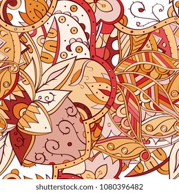 Tracery seamless pattern. Mehndi design. Ethnic colorful doodle texture. Curved doodling background. Vector