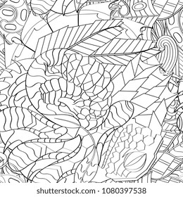 Tracery seamless pattern. Mehndi design. Ethnic monochrome binary doodle texture. Curved doodling black and white background. Vector