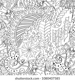 Tracery seamless pattern. Mehndi design. Ethnic monochrome binary doodle texture. Curved doodling black and white background. Vector
