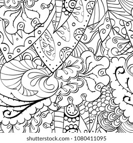 Tracery seamless pattern. Mehndi design. Ethnic monochrome binary doodle texture. Curved doodling black and white background. Vector