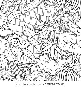 Tracery seamless pattern. Mehndi design. Ethnic monochrome binary doodle texture. Curved doodling black and white background. Vector