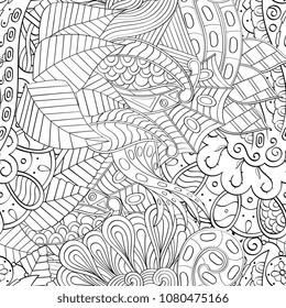 Tracery seamless pattern. Mehndi design. Ethnic monochrome binary doodle texture. Curved doodling black and white background. Vector