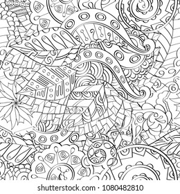 Tracery seamless pattern. Mehndi design. Ethnic monochrome binary doodle texture. Curved doodling black and white background. Vector