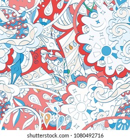 Tracery seamless pattern. Mehndi design. Ethnic colorful doodle texture. Curved doodling background. Vector