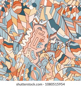 Tracery seamless pattern. Mehndi design. Ethnic colorful doodle texture. Curved doodling background. Vector
