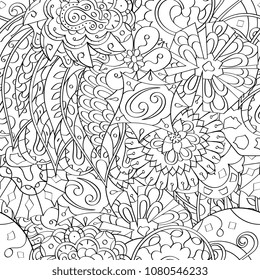 Tracery seamless pattern. Mehndi design. Ethnic monochrome binary doodle texture. Curved doodling black and white background. Vector