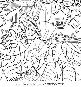 Tracery seamless pattern. Mehndi design. Ethnic monochrome binary doodle texture. Curved doodling black and white background. Vector