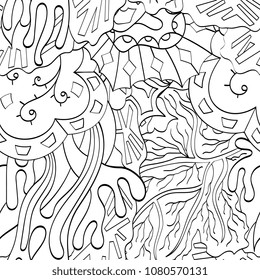 Tracery seamless pattern. Mehndi design. Ethnic monochrome binary doodle texture. Curved doodling black and white background. Vector