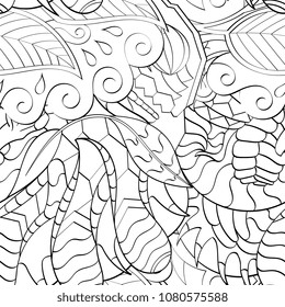 Tracery seamless pattern. Mehndi design. Ethnic monochrome binary doodle texture. Curved doodling black and white background. Vector