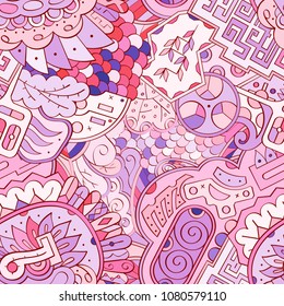 Tracery seamless pattern. Mehndi design. Ethnic colorful doodle texture. Curved doodling background. Vector