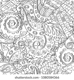 Tracery seamless pattern. Mehndi design. Ethnic monochrome binary doodle texture. Curved doodling black and white background. Vector
