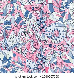 Tracery seamless pattern. Mehndi design. Ethnic colorful doodle texture. Curved doodling background. Vector