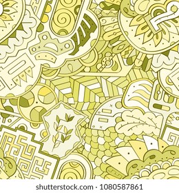 Tracery seamless pattern. Mehndi design. Ethnic colorful doodle texture. Curved doodling background. Vector