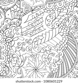 Tracery seamless pattern. Mehndi design. Ethnic monochrome binary doodle texture. Curved doodling black and white background. Vector