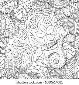 Tracery seamless pattern. Mehndi design. Ethnic monochrome binary doodle texture. Curved doodling black and white background. Vector