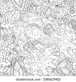 Tracery seamless pattern. Mehndi design. Ethnic monochrome binary doodle texture. Curved doodling black and white background. Vector