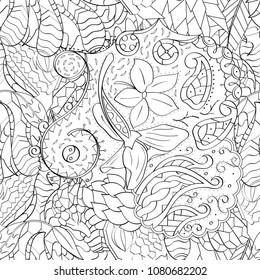 Tracery seamless pattern. Mehndi design. Ethnic monochrome binary doodle texture. Curved doodling black and white background. Vector