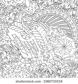 Tracery seamless pattern. Mehndi design. Ethnic monochrome binary doodle texture. Curved doodling black and white background. Vector