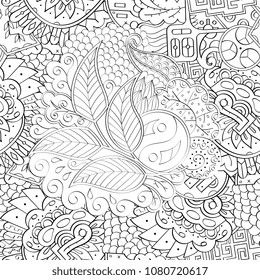 Tracery seamless pattern. Mehndi design. Ethnic monochrome binary doodle texture. Curved doodling black and white background. Vector