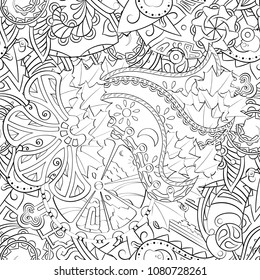 Tracery seamless pattern. Mehndi design. Ethnic monochrome binary doodle texture. Curved doodling black and white background. Vector