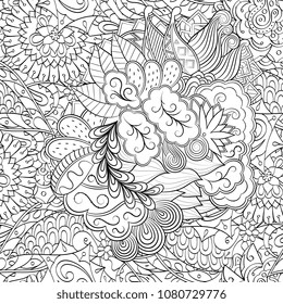 Tracery seamless pattern. Mehndi design. Ethnic monochrome binary doodle texture. Curved doodling black and white background. Vector