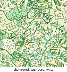 Tracery seamless pattern. Mehndi design. Ethnic colorful doodle texture. Curved doodling background. Vector