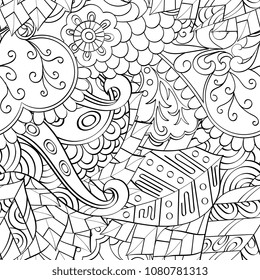 Tracery seamless pattern. Mehndi design. Ethnic monochrome binary doodle texture. Curved doodling black and white background. Vector