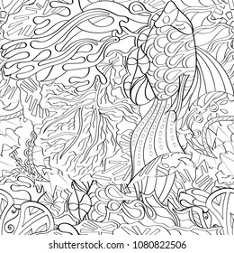 Tracery seamless pattern. Mehndi design. Ethnic monochrome binary doodle texture. Curved doodling black and white background. Vector