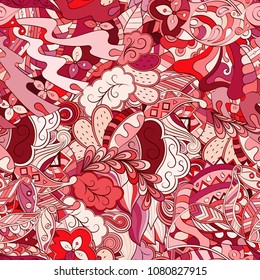 Tracery seamless pattern. Mehndi design. Ethnic colorful doodle texture. Curved doodling background. Vector