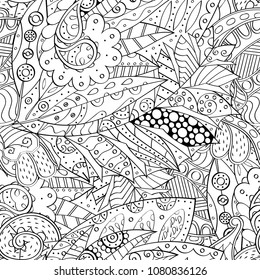 Tracery seamless pattern. Mehndi design. Ethnic monochrome binary doodle texture. Curved doodling black and white background. Vector