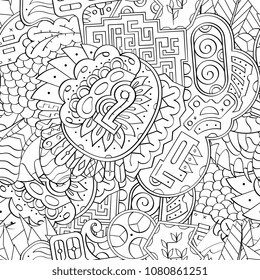 Tracery seamless pattern. Mehndi design. Ethnic monochrome binary doodle texture. Curved doodling black and white background. Vector