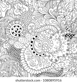 Tracery seamless pattern. Mehndi design. Ethnic monochrome binary doodle texture. Curved doodling black and white background. Vector