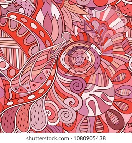 Tracery seamless pattern. Mehndi design. Ethnic colorful doodle texture. Curved doodling background. Vector