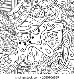 Tracery seamless pattern. Mehndi design. Ethnic monochrome binary doodle texture. Curved doodling black and white background. Vector