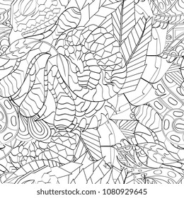 Tracery seamless pattern. Mehndi design. Ethnic monochrome binary doodle texture. Curved doodling black and white background. Vector