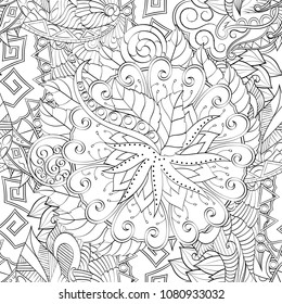 Tracery seamless pattern. Mehndi design. Ethnic monochrome binary doodle texture. Curved doodling black and white background. Vector