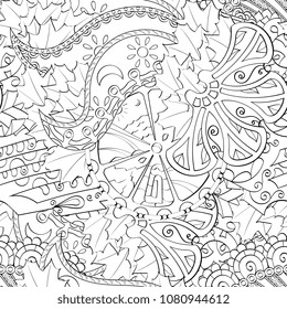 Tracery seamless pattern. Mehndi design. Ethnic monochrome binary doodle texture. Curved doodling black and white background. Vector