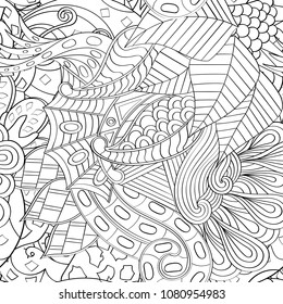 Tracery seamless pattern. Mehndi design. Ethnic monochrome binary doodle texture. Curved doodling black and white background. Vector