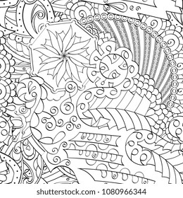 Tracery seamless pattern. Mehndi design. Ethnic monochrome binary doodle texture. Curved doodling black and white background. Vector