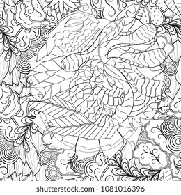 Tracery seamless pattern. Mehndi design. Ethnic monochrome binary doodle texture. Curved doodling black and white background. Vector