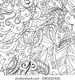 Tracery seamless pattern. Mehndi design. Ethnic monochrome binary doodle texture. Curved doodling black and white background. Vector