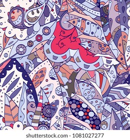 Tracery seamless pattern. Mehndi design. Ethnic colorful doodle texture. Curved doodling background. Vector
