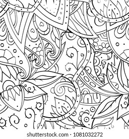 Tracery seamless pattern. Mehndi design. Ethnic monochrome binary doodle texture. Curved doodling black and white background. Vector