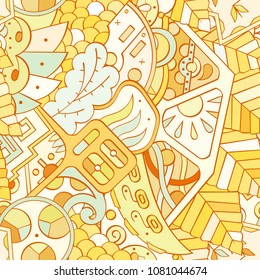 Tracery seamless pattern. Mehndi design. Ethnic colorful doodle texture. Curved doodling background. Vector
